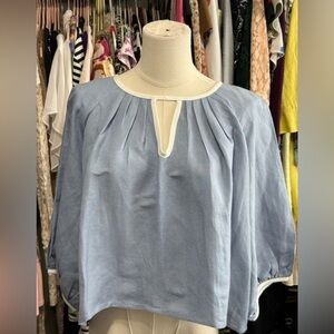LIVRO Travel Top Blue Keyhole Neck Blouse 3/4 Sleeve